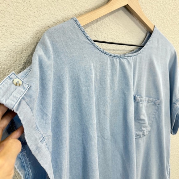 Perch by BluPepper Blue Button Detail Chambray Blouse Relaxed Fit XL - Picture 3 of 8